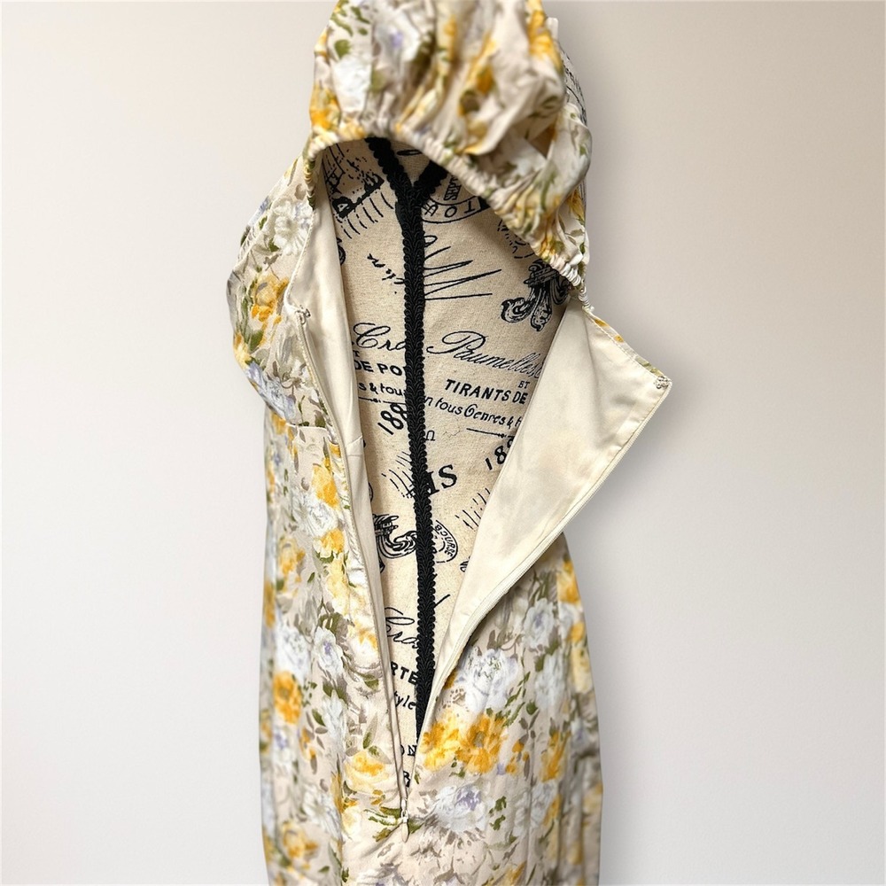 ASTR The Label Yellow Floral Puff Sleeve Mini Dress Sweetheart Cottagecore Boho - Picture 10 of 13